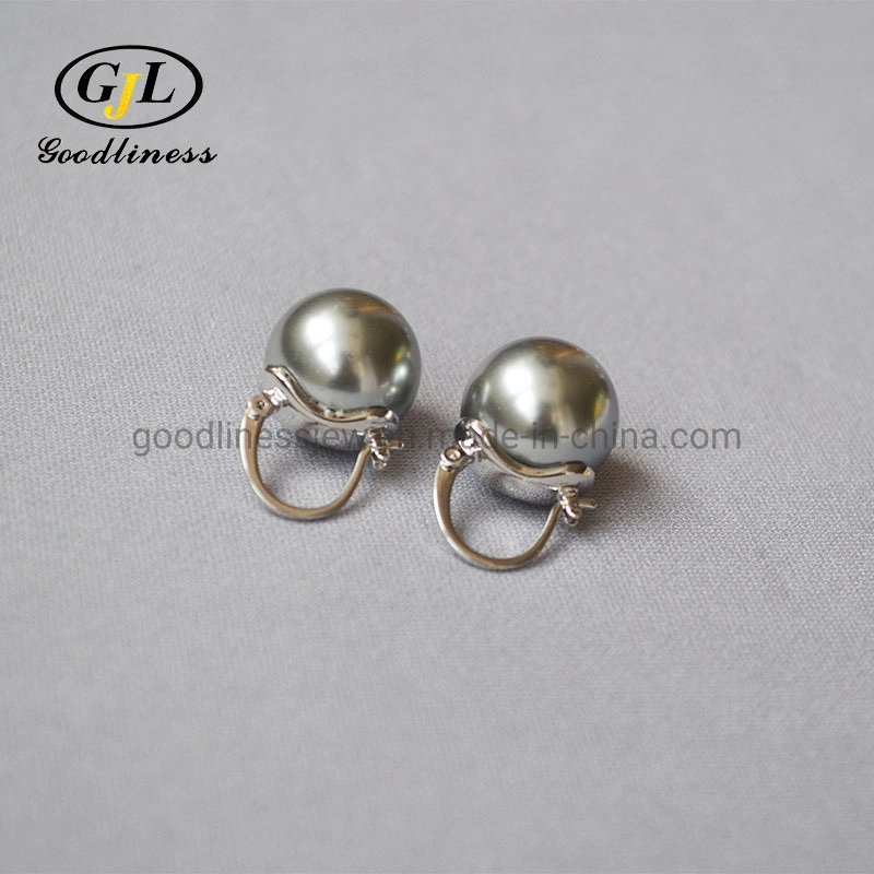 Women Fashion Jewelry Big Round Shaped Ear Clip Fancy Bridal Pearl Stud Earrings